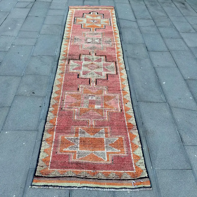 2.7x10.7 ft Turkish Rug, Runner Vintage Rug, Red Rug - 1