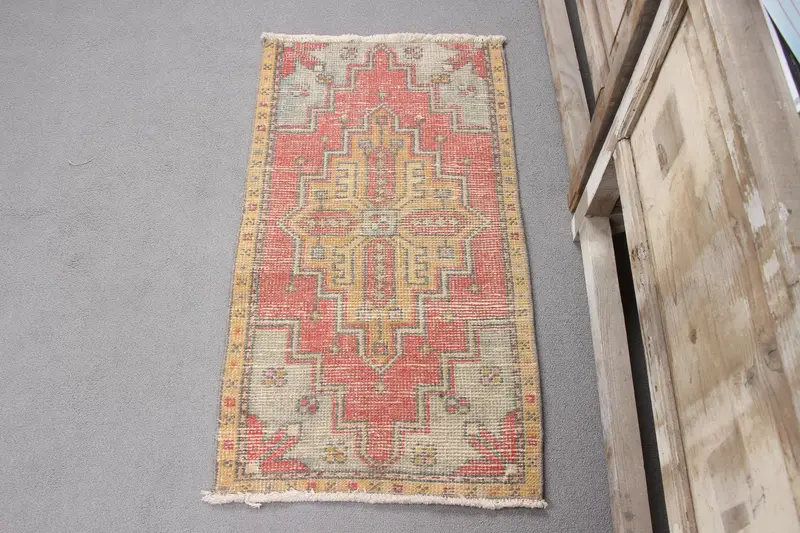 Handmade Red & Yellow Rug, 0.1x3.1 ft Geometric Floral