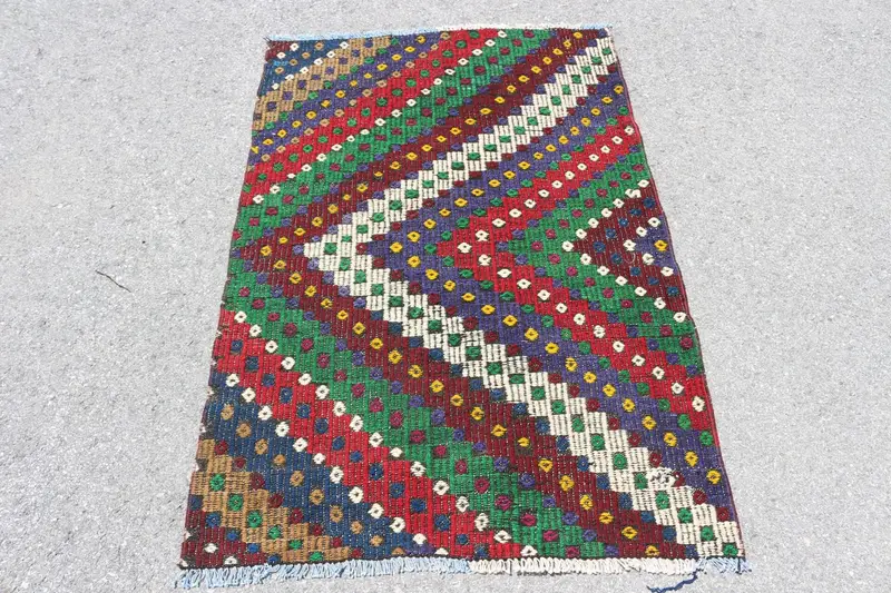 3,2x5 ft türkischer Teppich, Akzent-Vintage-Teppich, roter Karoteppich - 1