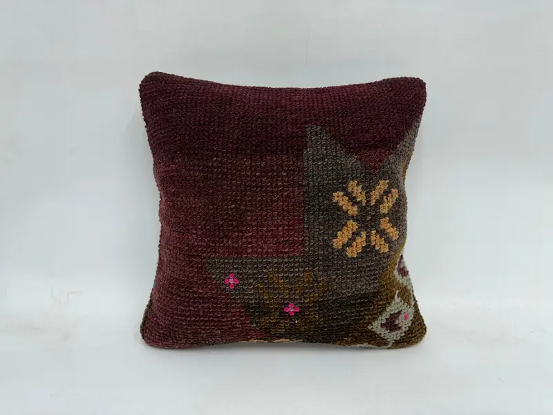 Kilim Rug Pillow, Pillow for Couch, Pillow Cover, Boho Pillow Sham Cover, Interior Designer Pillow, Farmhouse Pillow Case, 16x16 Pink Pillow Sham - 1