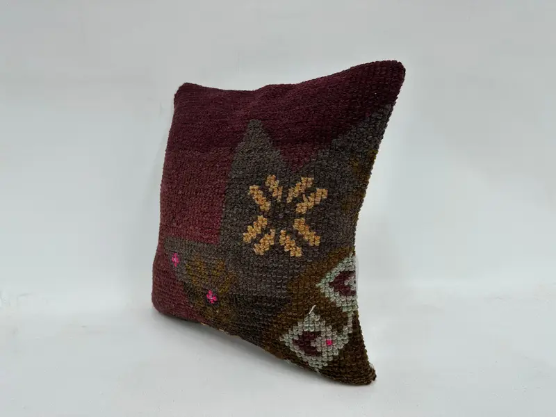 Kilim Rug Pillow, Pillow for Couch, Pillow Cover, Boho Pillow Sham Cover, Interior Designer Pillow, Farmhouse Pillow Case, 16x16 Pink Pillow Sham - 4