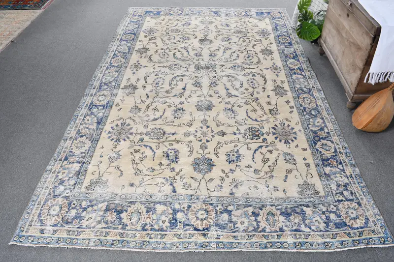 Handmade Beige & Blue Patchwork Rug, 6x0,9 ft