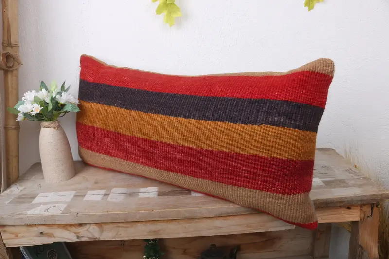 Boho Pillow Sham Cover, 12x24 Red Cushion Case, Ethnical Kilim Rug Pillow, Interior Designer Pillow, Custom Cushion Case, Pillow Case - 4