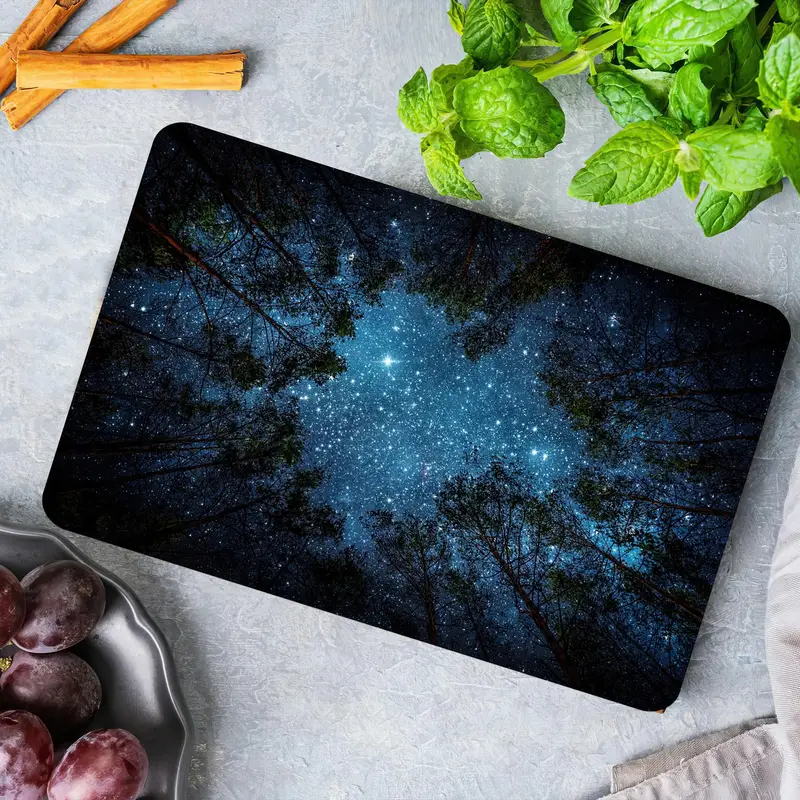 Temperli Güvenlik Tasarımlı Orman Manzaralı Cam Kesim Tahtası