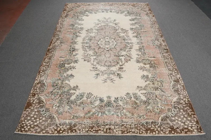 6,4x10,1 ft Vintage Teppich, türkischer großer Teppich, braun beige massiver Teppich - 1