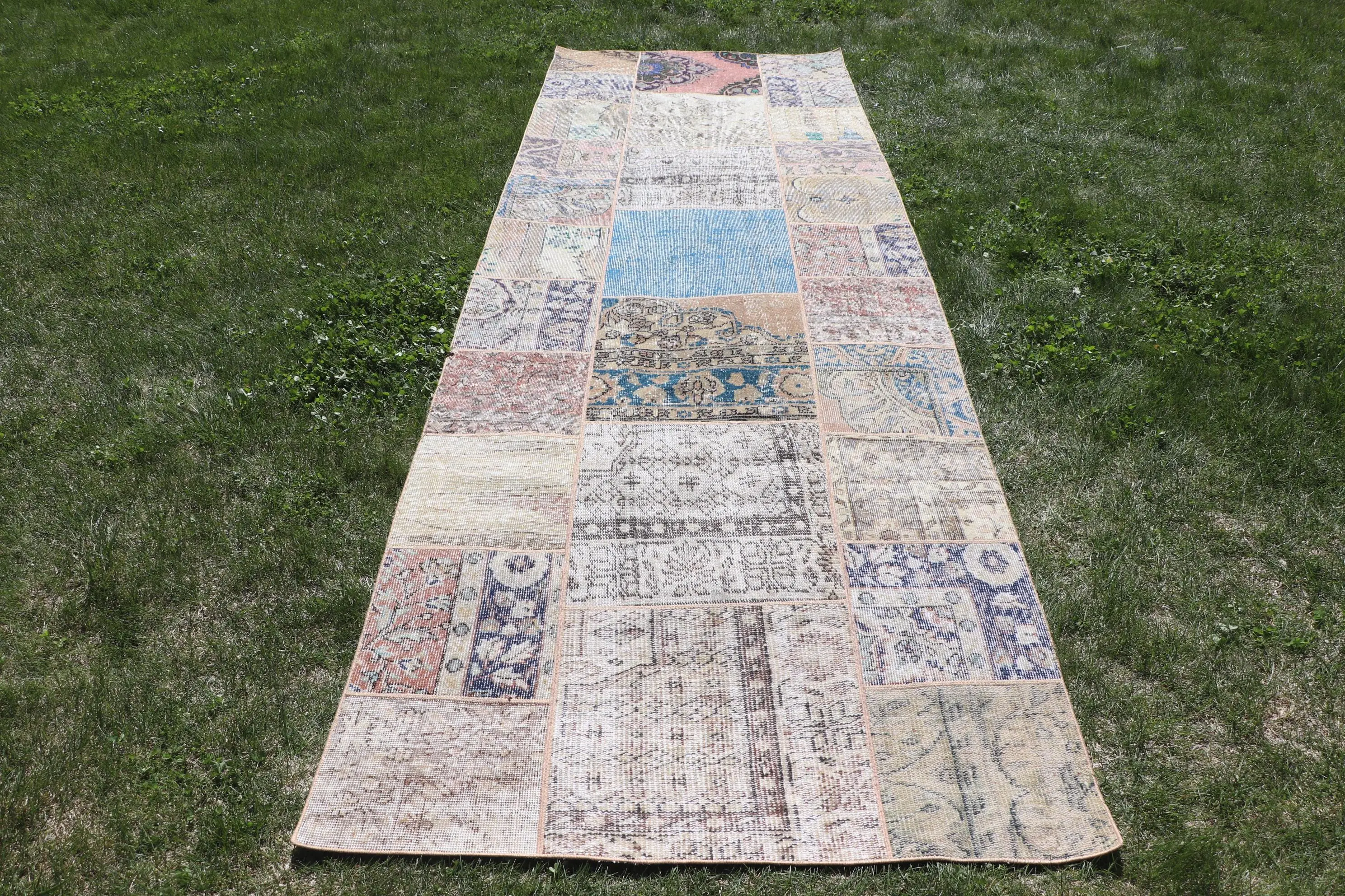Vintage Türkischer Teppich 3,9x12,2 ft (118x373 cm), Blaubrauner Südwestteppich - 1