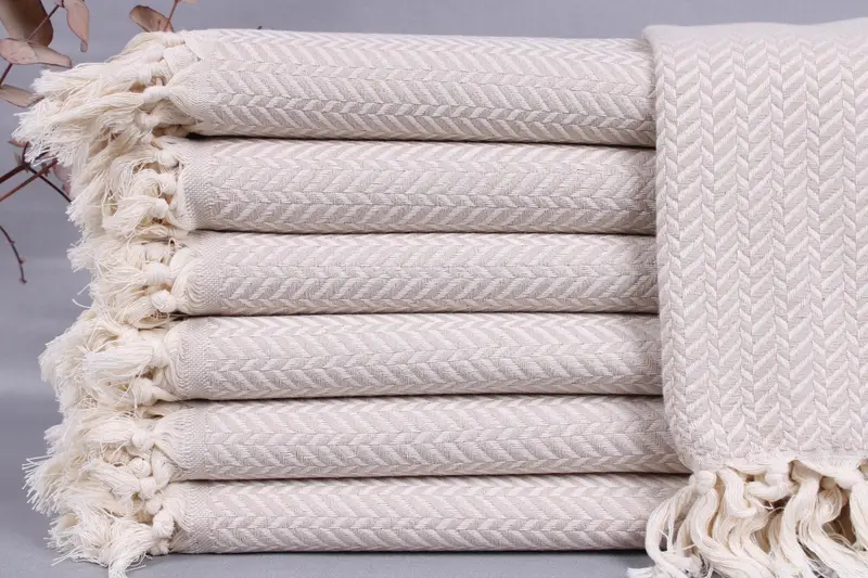 Personalized Turkish Beach Towel, Chevron Pattern, Light Beige, 40x71 Inches