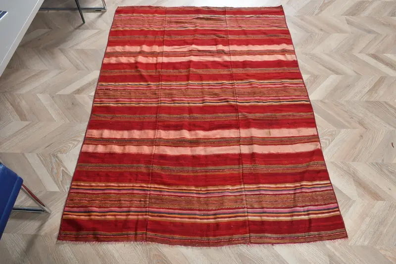 Vintage Turkish Rug, 3.9x5.3 ft Kilim Rug, Red Brown Ombré Rug - 1