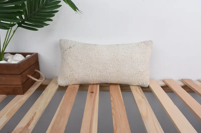 Pillow Sham, Kilim Rug Cushion, Vintage Pillow, 8x16 Beige Cushion Cover, Kilim Cushion Sham, Ottoman Pillow Case, Boho Pillow Sham Cover - 1