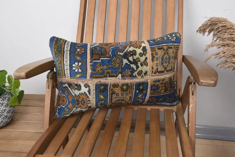 Kilim Pillow, Cozy Throw Pillow Sham, Floor Pillow Sham, Vintage Kilim Throw Pillow, 12x20 Blue Cushion, Comfy Throw Pillow, Vintage Pillow, Pillow - 1