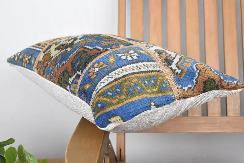 Kilim Pillow, Cozy Throw Pillow Sham, Floor Pillow Sham, Vintage Kilim Throw Pillow, 12x20 Blue Cushion, Comfy Throw Pillow, Vintage Pillow, Pillow - 6
