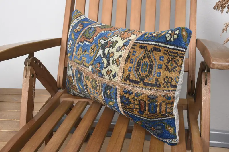 Kilim Pillow, Cozy Throw Pillow Sham, Floor Pillow Sham, Vintage Kilim Throw Pillow, 12x20 Blue Cushion, Comfy Throw Pillow, Vintage Pillow, Pillow - 3