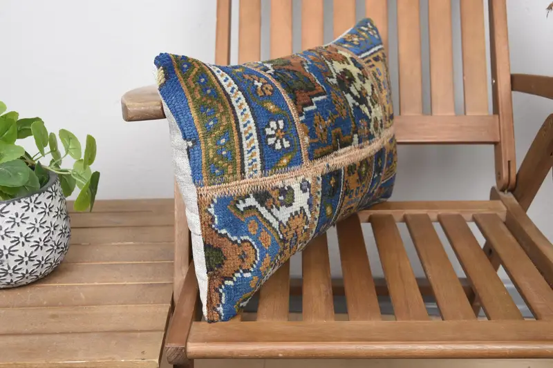 Kilim Pillow, Cozy Throw Pillow Sham, Floor Pillow Sham, Vintage Kilim Throw Pillow, 12x20 Blue Cushion, Comfy Throw Pillow, Vintage Pillow, Pillow - 2