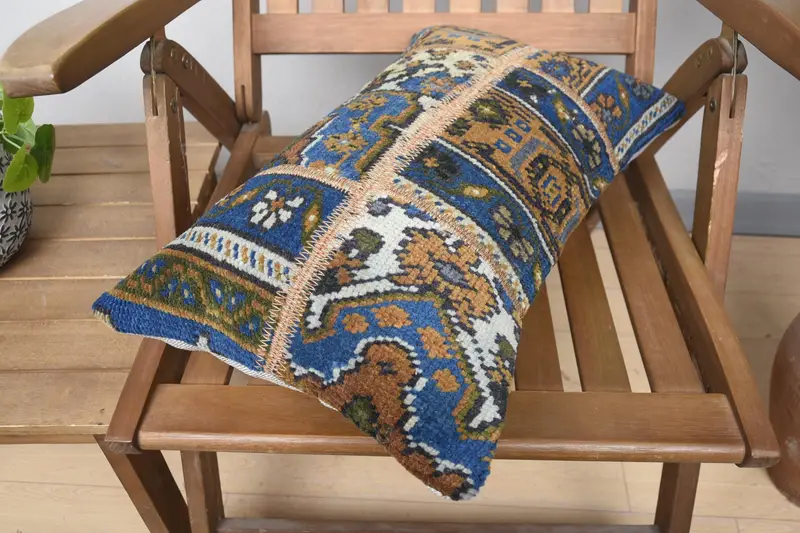 Kilim Pillow, Cozy Throw Pillow Sham, Floor Pillow Sham, Vintage Kilim Throw Pillow, 12x20 Blue Cushion, Comfy Throw Pillow, Vintage Pillow, Pillow - 4