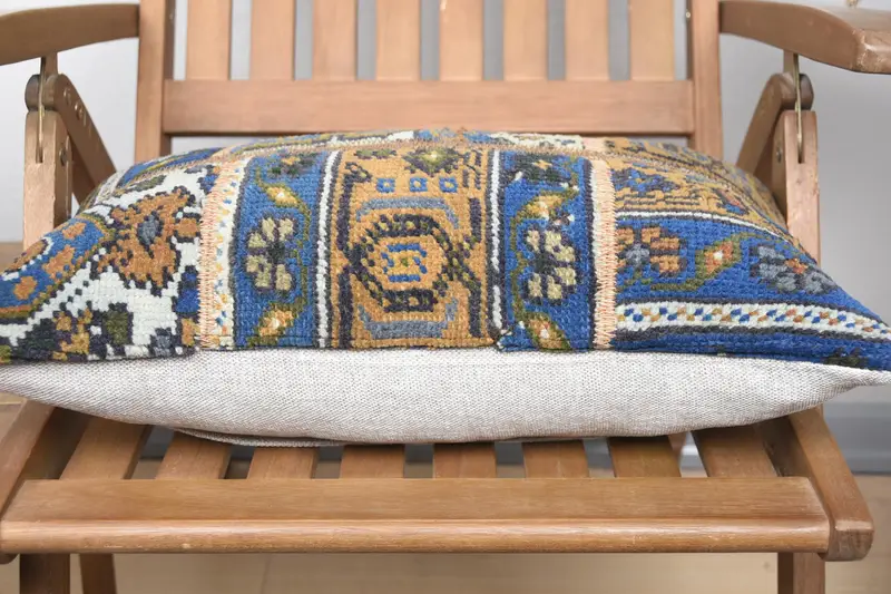 Kilim Pillow, Cozy Throw Pillow Sham, Floor Pillow Sham, Vintage Kilim Throw Pillow, 12x20 Blue Cushion, Comfy Throw Pillow, Vintage Pillow, Pillow - 5