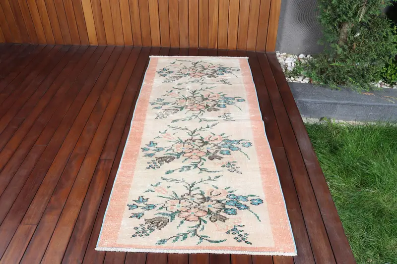 Turkish Vintage Rug 3x6.6 ft, Orange Oushak Animal Print Rug - 1