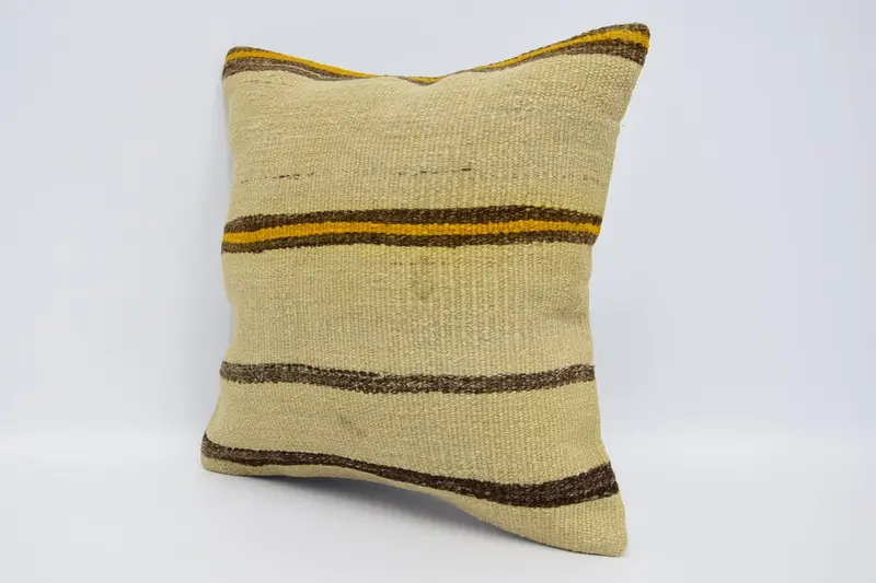 Luxury Pillow Case, 16x16 Beige Cushion Case, Art Deco Cushion Case, Pillow Case, Handmade Kilim Cushion, Interior Designer Pillow, Boho Pillow - 4