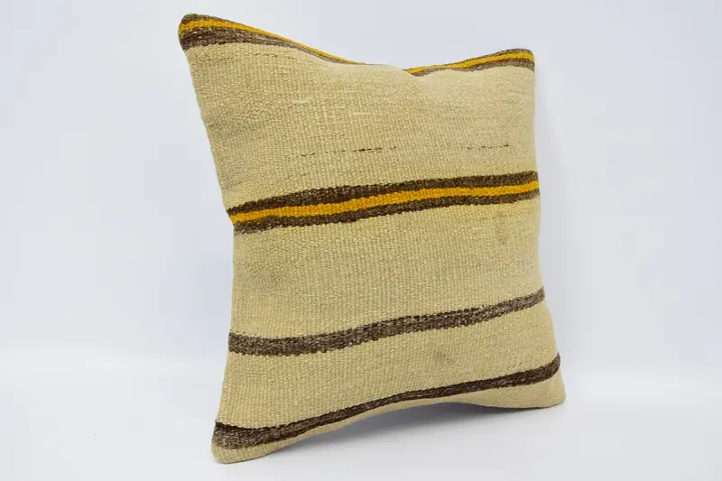 Luxury Pillow Case, 16x16 Beige Cushion Case, Art Deco Cushion Case, Pillow Case, Handmade Kilim Cushion, Interior Designer Pillow, Boho Pillow - 3