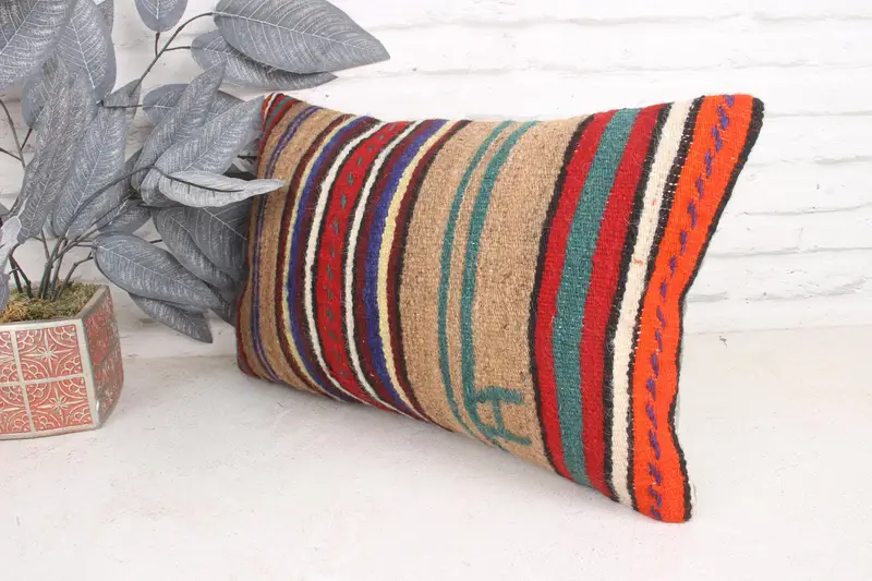 Bolster Throw Pillow Sham, 12x20 Red Cushion Case, Oriental Cushion Case, Boho Pillow, Kilim Pillow, Cushion, Vintage Kilim Pillow - 4
