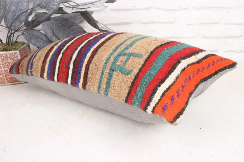 Bolster Throw Pillow Sham, 12x20 Red Cushion Case, Oriental Cushion Case, Boho Pillow, Kilim Pillow, Cushion, Vintage Kilim Pillow - 6