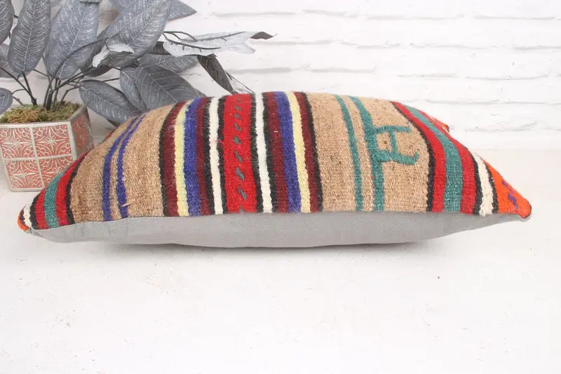 Bolster Throw Pillow Sham, 12x20 Red Cushion Case, Oriental Cushion Case, Boho Pillow, Kilim Pillow, Cushion, Vintage Kilim Pillow - 5