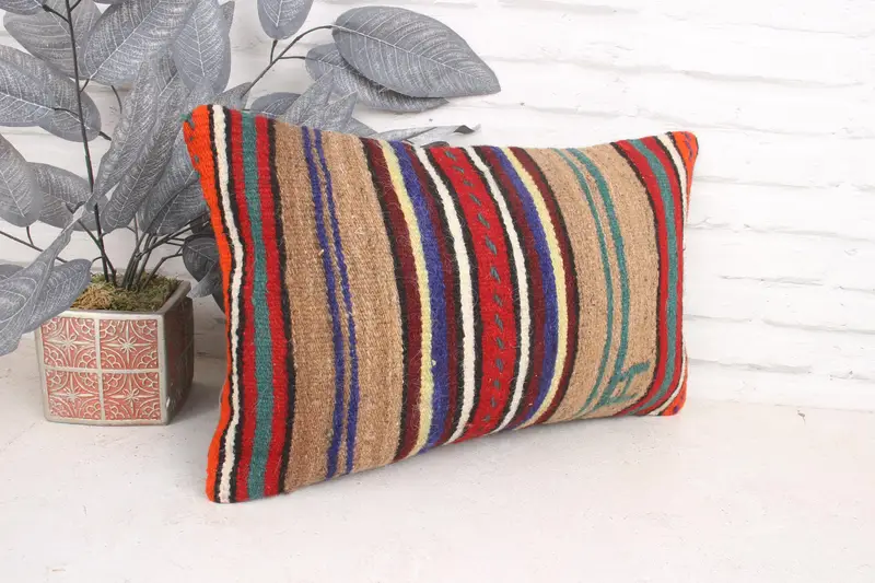 Bolster Throw Pillow Sham, 12x20 Red Cushion Case, Oriental Cushion Case, Boho Pillow, Kilim Pillow, Cushion, Vintage Kilim Pillow - 3