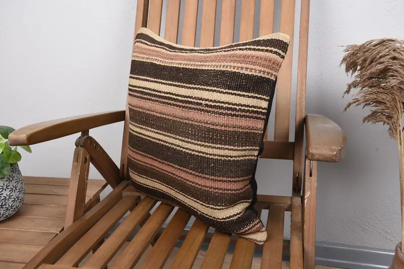 Handmade Kilim Cushion, Kilim Pillow, Cushion Case, Gift Pillow, Sofa Cushion Case, Vintage Pillow Case, 18x18 Brown Cushion Cover - 3