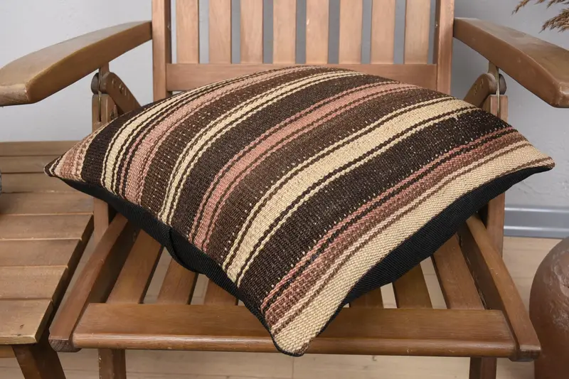 Handmade Kilim Cushion, Kilim Pillow, Cushion Case, Gift Pillow, Sofa Cushion Case, Vintage Pillow Case, 18x18 Brown Cushion Cover - 4