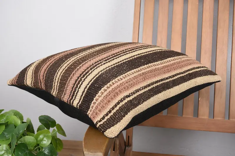 Handmade Kilim Cushion, Kilim Pillow, Cushion Case, Gift Pillow, Sofa Cushion Case, Vintage Pillow Case, 18x18 Brown Cushion Cover - 6
