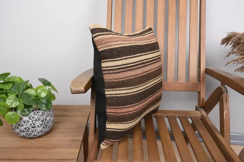 Handmade Kilim Cushion, Kilim Pillow, Cushion Case, Gift Pillow, Sofa Cushion Case, Vintage Pillow Case, 18x18 Brown Cushion Cover - 2