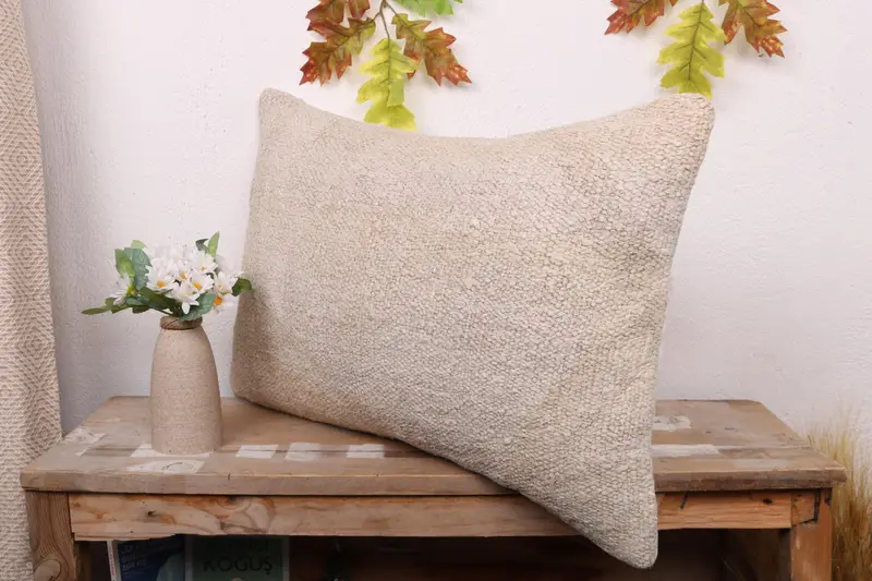 Turkish Pillow, Vintage Kilim Throw Pillow, Nomadic Cushion Cover, Cushion Case, Patio Cushion Case, 16x24 Beige Pillow Sham, Turkish Kilim Pillow - 4