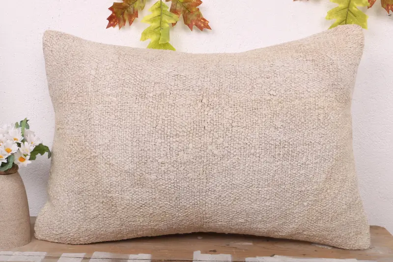 Turkish Pillow, Vintage Kilim Throw Pillow, Nomadic Cushion Cover, Cushion Case, Patio Cushion Case, 16x24 Beige Pillow Sham, Turkish Kilim Pillow - 2