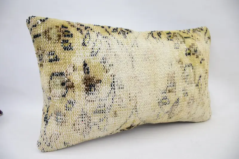 Kilim Rug Pillow Sham, Pillow for Couch, Pillow Case, 12x20 Beige Cushion Cover, Vintage Cushion Case, Vintage Pillow, Throw Kilim Pillow - 2
