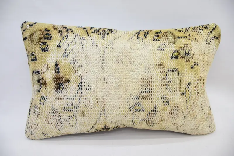 Kilim Rug Pillow Sham, Pillow for Couch, Pillow Case, 12x20 Beige Cushion Cover, Vintage Cushion Case, Vintage Pillow, Throw Kilim Pillow - 1