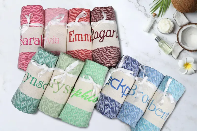 Personalized Turkish Beach Towel Handwoven Organic Cotton Beige 100x180 cm