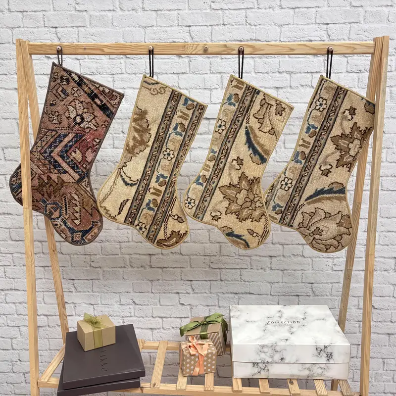 Rainbow Christmas Stocking with Ornaments, 9-Inch Festive Stocking