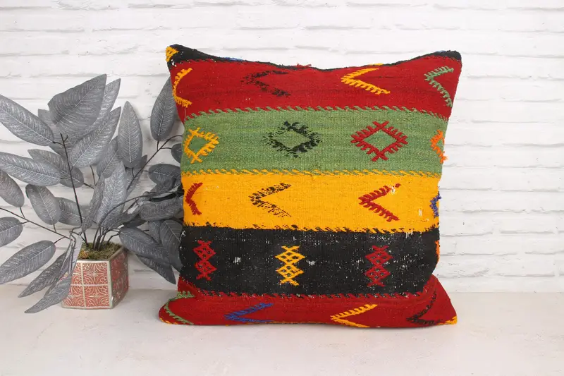Vintage Pillow Cover, Throw Kilim Pillow, Boho Pillow, 24x24 Red Cushion Cover, Outdoor Cushion Case, Cushion, Turkish Pillow - 1