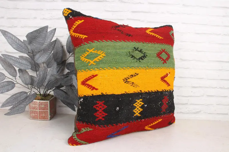 Vintage Pillow Cover, Throw Kilim Pillow, Boho Pillow, 24x24 Red Cushion Cover, Outdoor Cushion Case, Cushion, Turkish Pillow - 3
