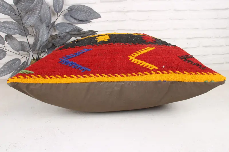 Vintage Pillow Cover, Throw Kilim Pillow, Boho Pillow, 24x24 Red Cushion Cover, Outdoor Cushion Case, Cushion, Turkish Pillow - 5
