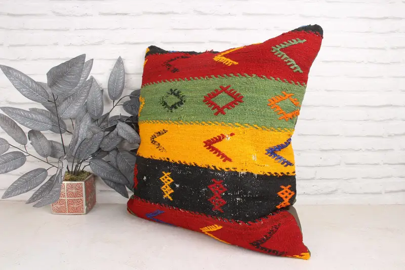 Vintage Pillow Cover, Throw Kilim Pillow, Boho Pillow, 24x24 Red Cushion Cover, Outdoor Cushion Case, Cushion, Turkish Pillow - 4