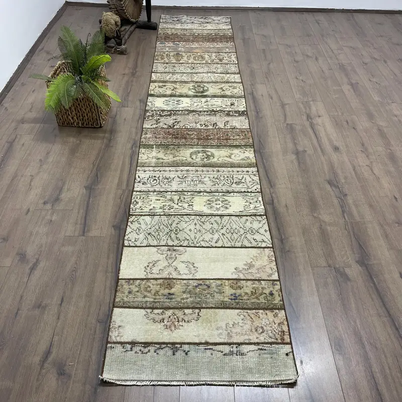 Turkish Runner Rug, 2.3x12 ft Vintage Rug, Brown Oushak Wool Rug - 1