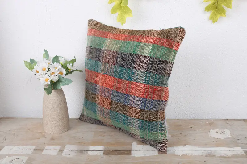 Gift Pillow, Rustic Cushion Case, Antique Pillows, Throw Kilim Pillow, Cotton Cushion, 12x12 Red Cushion Case, Pillow Case, Bright Cushion Cover - 4