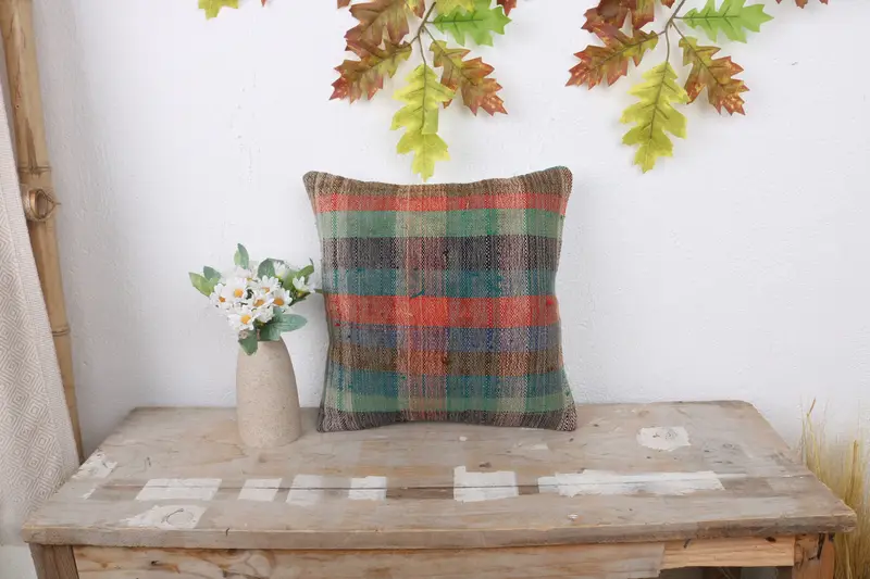 Gift Pillow, Rustic Cushion Case, Antique Pillows, Throw Kilim Pillow, Cotton Cushion, 12x12 Red Cushion Case, Pillow Case, Bright Cushion Cover - 1