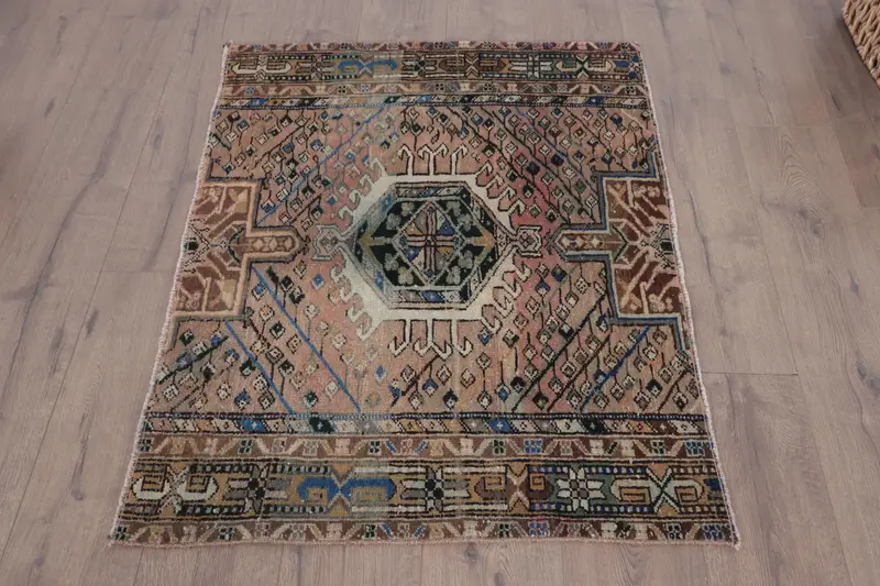 Turkish 2.8x3.3 ft Small Rug, Vintage Rug, Oushak Brown Floral Rug - 1