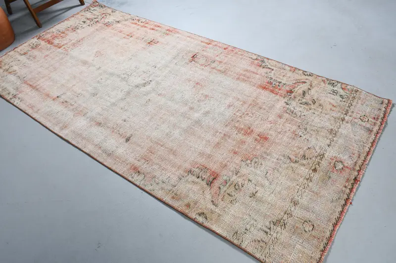 4x8.9 ft Oushak Türk Halısı, Kırmızı Soyut Vintage Halı Yün - 1