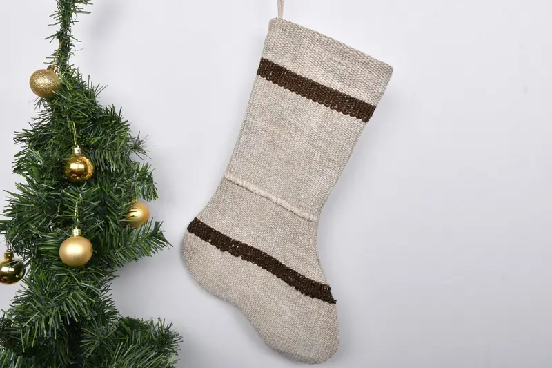 Patrón de adornos navideños, calcetín navideño Kilim de 7 pulgadas de ancho