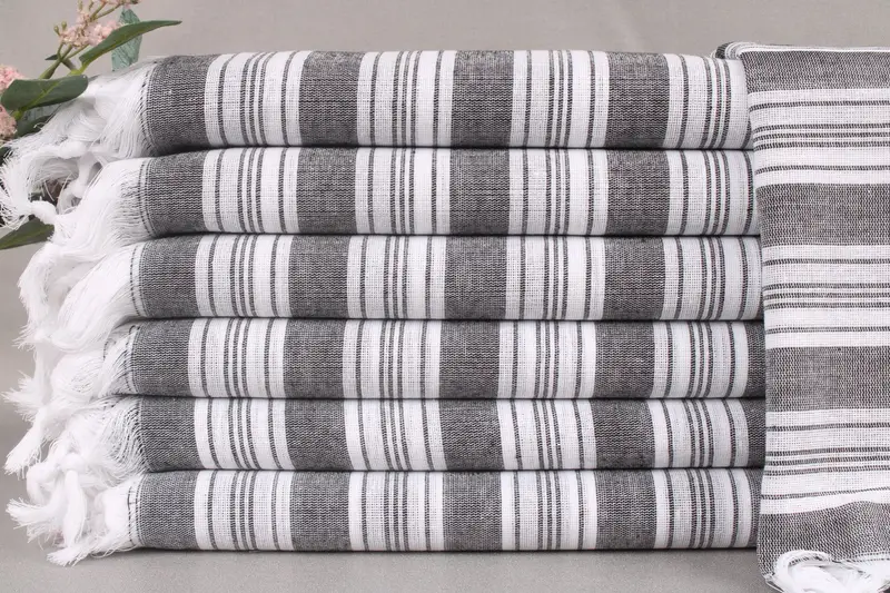 Personalized Bachelorette Towel, Black and Beige Stripes, 40x71 Inches