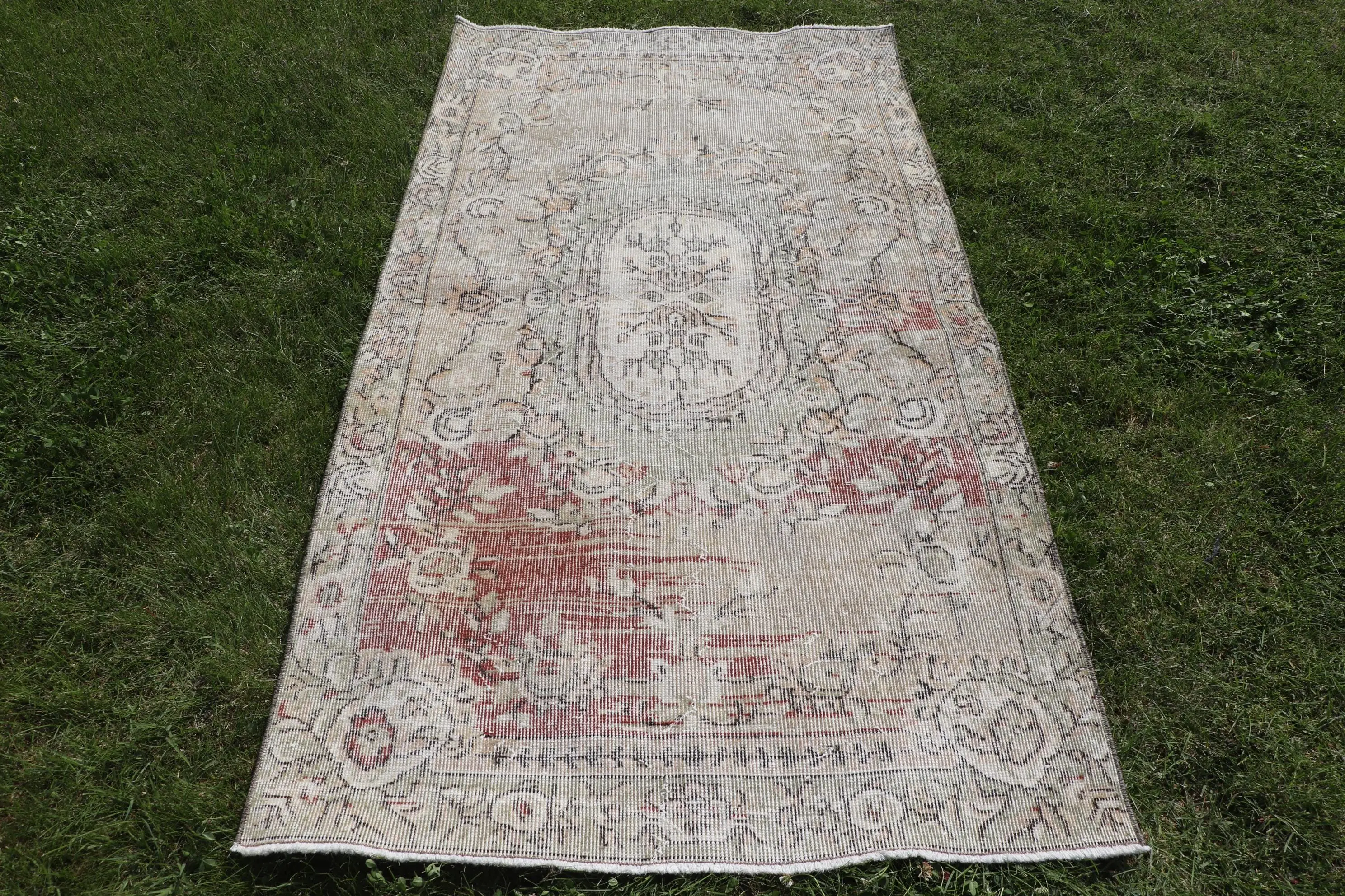 3.4x6.46 ft Türk Halısı, Vintage Halı, Kırmızı Kamuflaj Yün Halı - 1