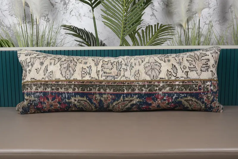 Beige Rectangle Turkish Pillow Cover, Moroccan 40x120 cm Euro Sham - 1