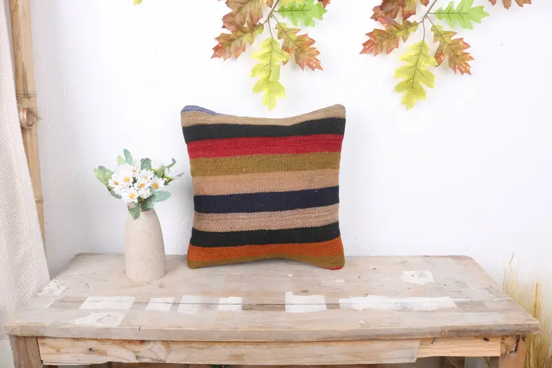 Ethnical Kilim Rug Pillow, Pillow, Turkish Rugs Cushion, 12x12 Blue Cushion, Gift Pillow, Boho Pillow, Boho Throw Pillow Cover - 1